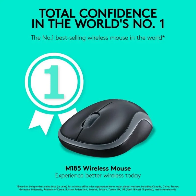 MOUSE USB OPTICAL WRL M185/GREY 910-002238 LOGITECH