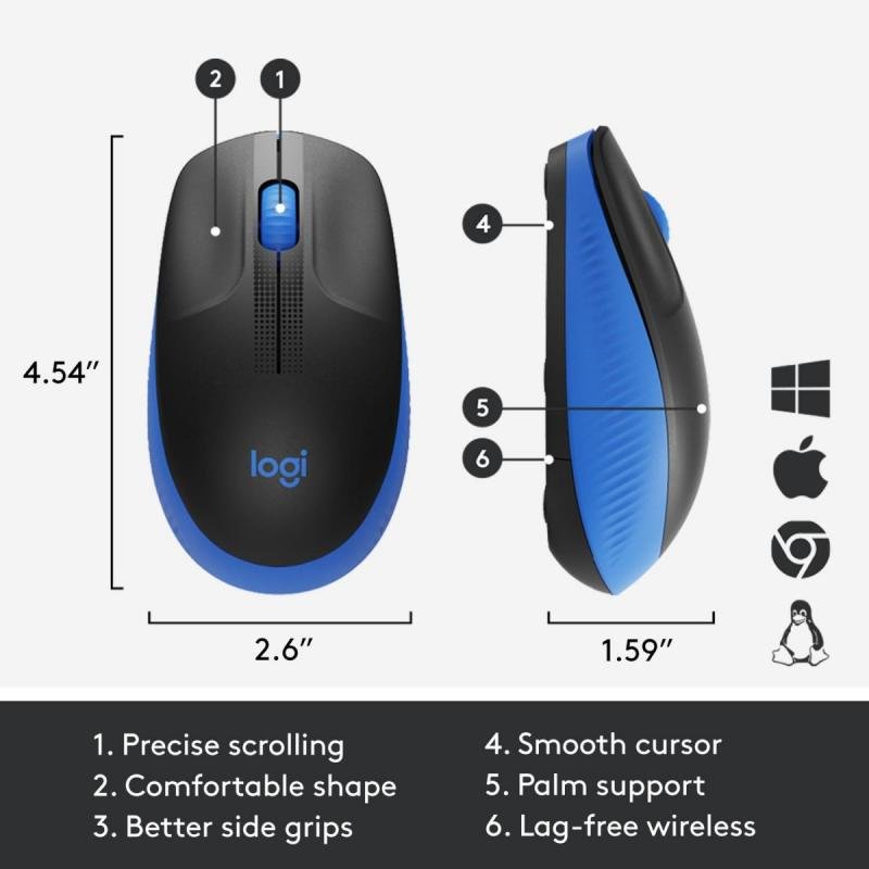 MOUSE USB OPTICAL WRL M190/BLUE 910-005907 LOGITECH