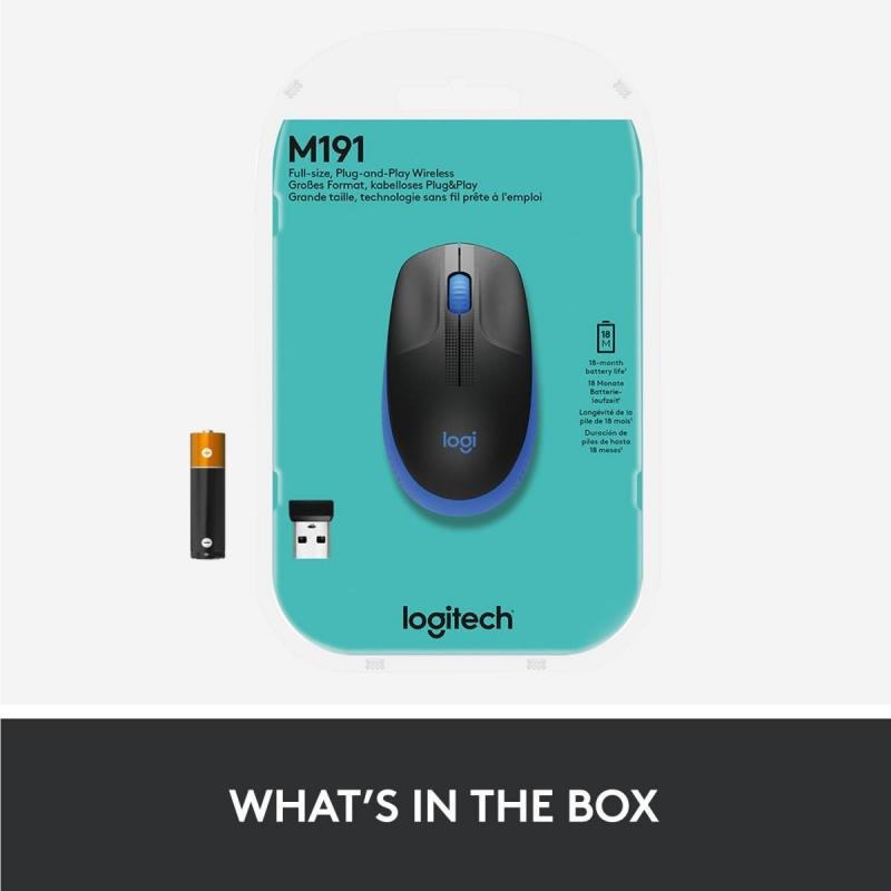 MOUSE USB OPTICAL WRL M190/BLUE 910-005907 LOGITECH