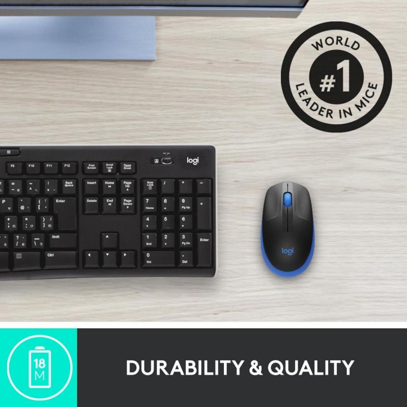 MOUSE USB OPTICAL WRL M190/BLUE 910-005907 LOGITECH