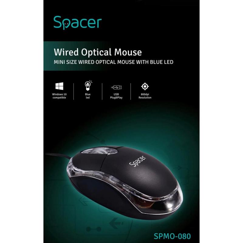 MOUSE USB OPTICAL/BLACK SPMO-080 SPACER MOUSE USB OPTICAL/BLACK SPMO-080 SPACER