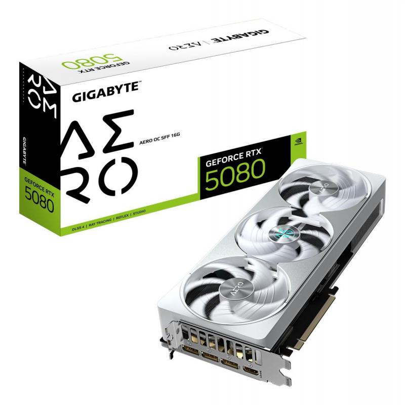 GeForce RTX 5080 AERO OC SFF 16G Graphics Card - 16GB GDDR7, 256bit, PCI-E 5.0, 2730MHz Core Clock, 3 x DisplayPort, 1 x HDMI, GV-N5080AERO OC-16GD